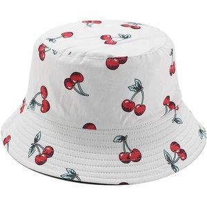 Unisex Cherry Print Double-Side-Wear Reversible Bucket Hat